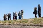 北浦湖面の野鳥を観察する参加者